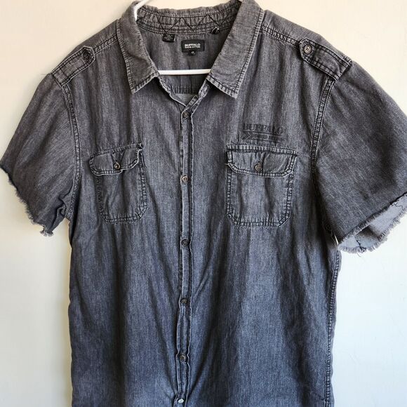 Buffalo David Bitton Short Sleeve Button Down Pocket Shirt Men's XL Gray 0879 - Picture 9 of 12
